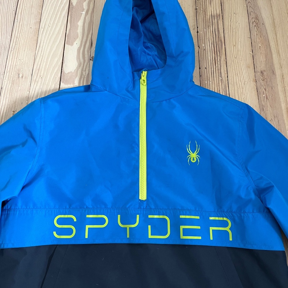 Spyder Boys‎ Blue Black Colorblock Half Zip Hooded Anorak Rain Jacket Sz L 14/16 - Picture 2 of 9